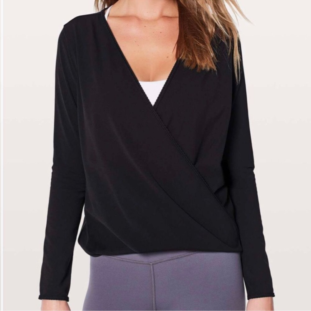 lululemon athletica Black Wrap-Front Long Sleeve Top